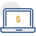 Laptop accessing bank website icon