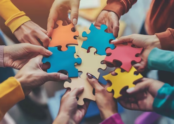 a group of hands holding pieces of a puzzle