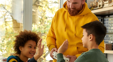 a volunteer meeting with kids